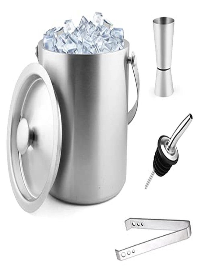 FINALITY Premium Ice Bucket I Double Wall Insulated I Satin Finish I Against Rust & Crack I Food Grade Stainless Steel with Free Ice Tong, Jigger, Pourer-(Capacity-1.5 L) - Image 1
